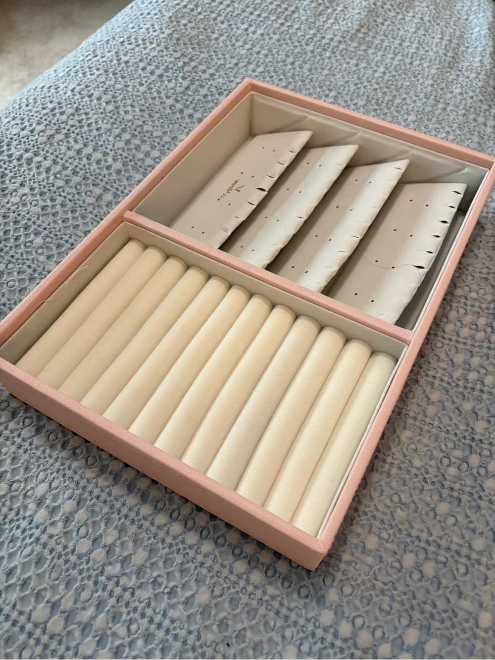 Vee & Co Stackable Pink Jewelry Organizer Tray with Cream Velvet Inserts